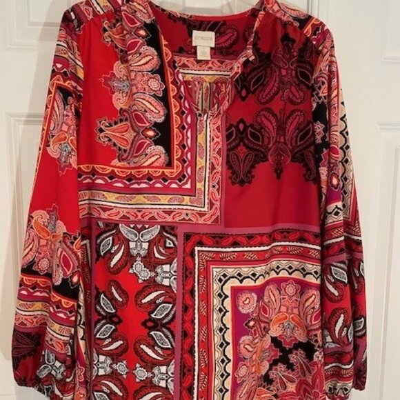 Chico’s Red and Black Tunic Top – Size 1 - Picture 1 of 9